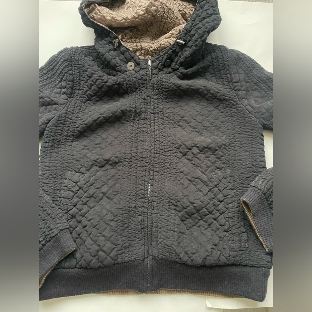 Adolfo Dominguez Black beige Bomber Jacket reversible medium hooded - Picture 5 of 9